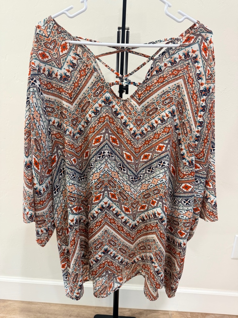 Torrid Size 2 Boho Chevron Print Top | Criss Cross Back | Flowy Fit
